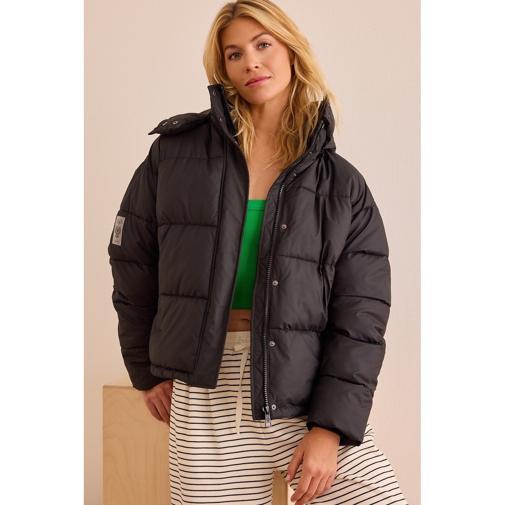AS Revival Black Hooded Puffer Jacket Quilted Full Zip Coat Size XL NEW